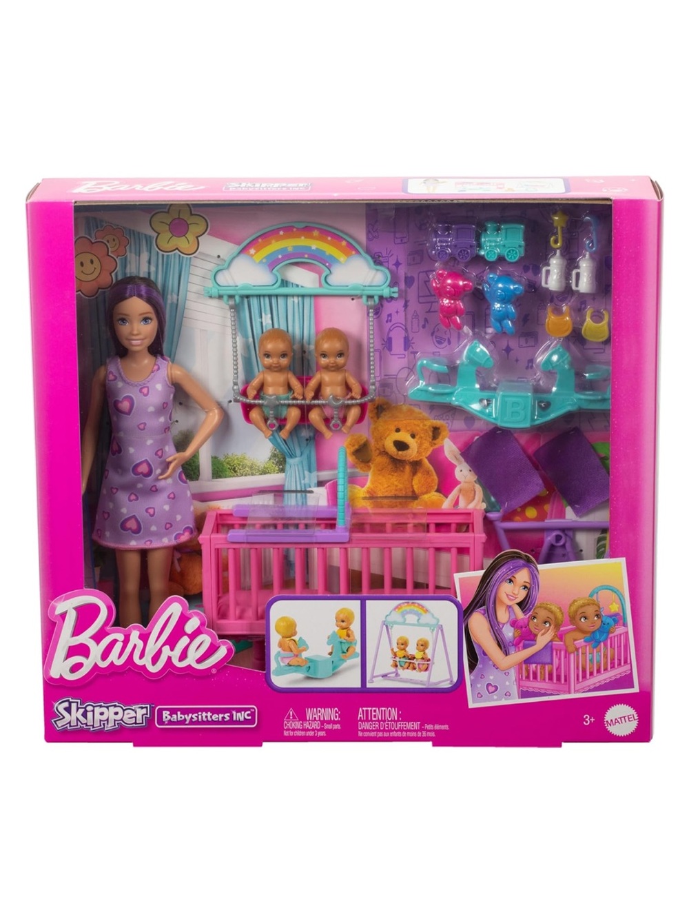 Barbie Skipper Doll & Nursery Playset with Twin Baby Dolls Crib Swing SeeSaw